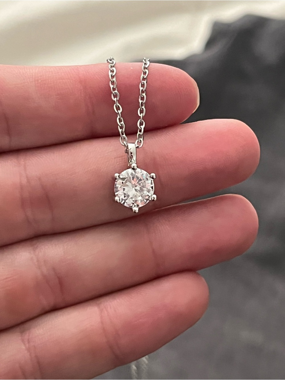 Silver Round CZ Solitaire Pendant Necklace 18” Quiet Luxury Stainless Steel